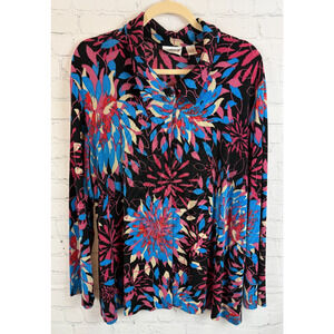 CHICO'S TRAVELERS multicolor floral collared knit cardigan sweater 3 (XL)